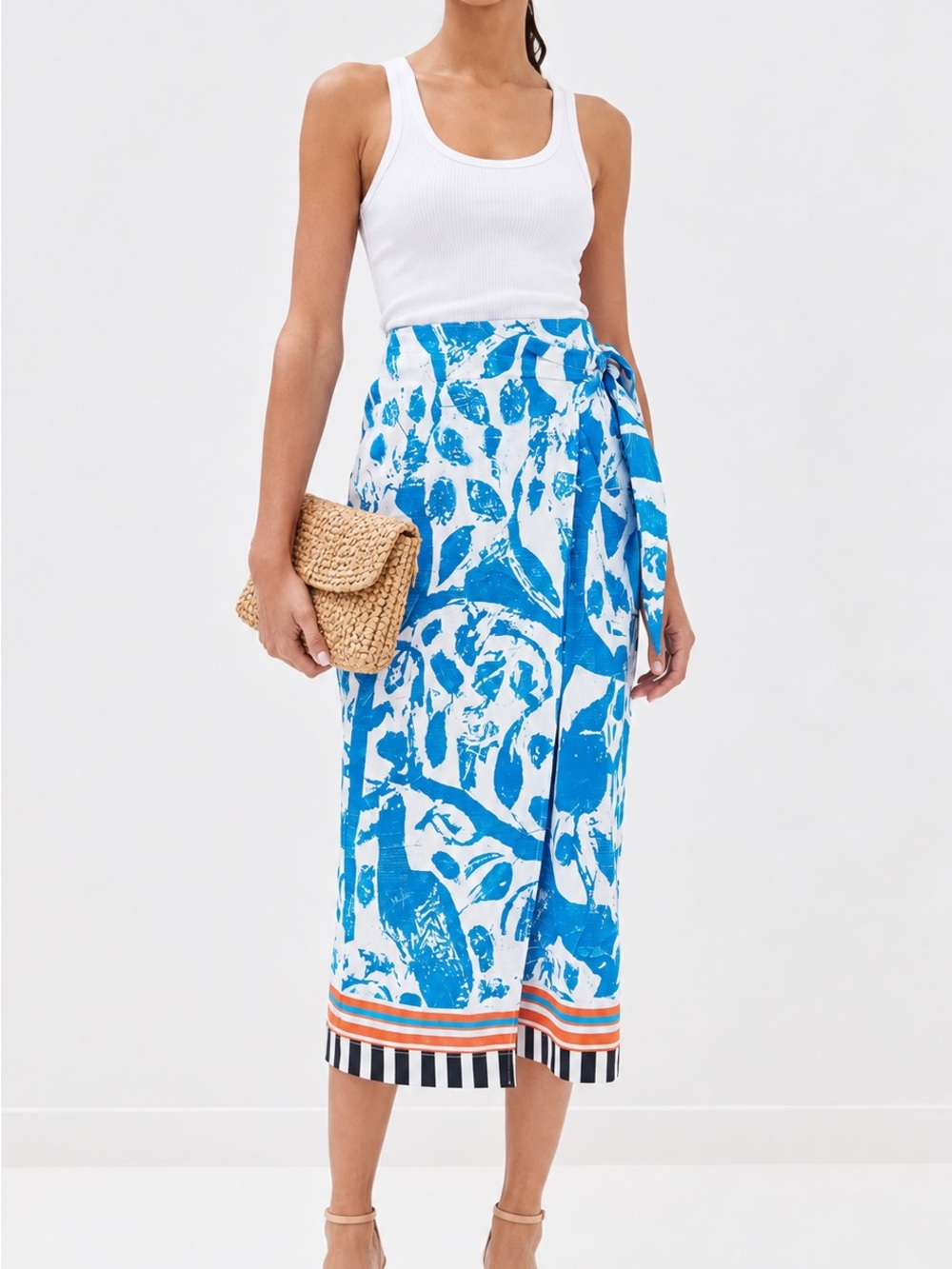 Stella Jean Blue Floral Midi Wrap Skirt Size IT 38 / US 2 Made in Italy